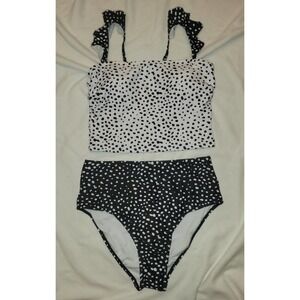 NWOT Tankini Bikini large, black and white polka dots